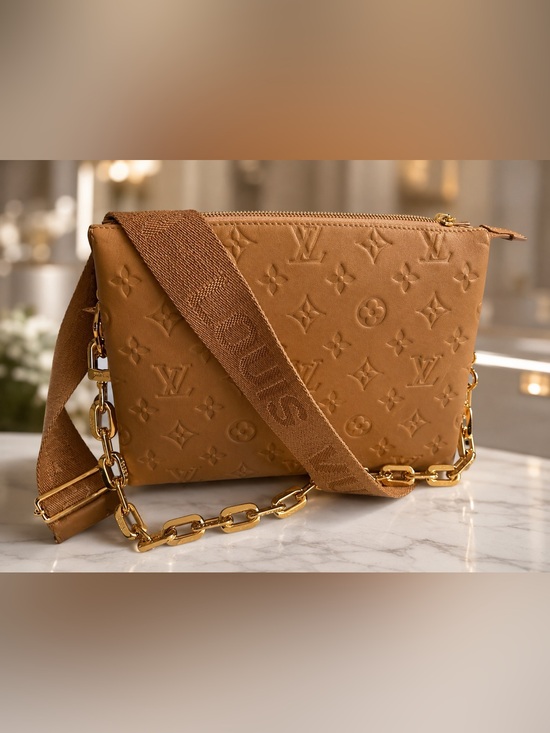 The Unbranded Brand Handbags - HIGH QUALITY/ LEATER FASHION BAG Tan Monogram Embossed Crossbody Bag
